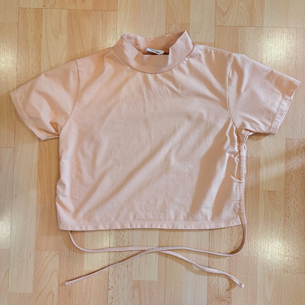 Cotton On | Tan mock neck crop top with cut out and tie back details